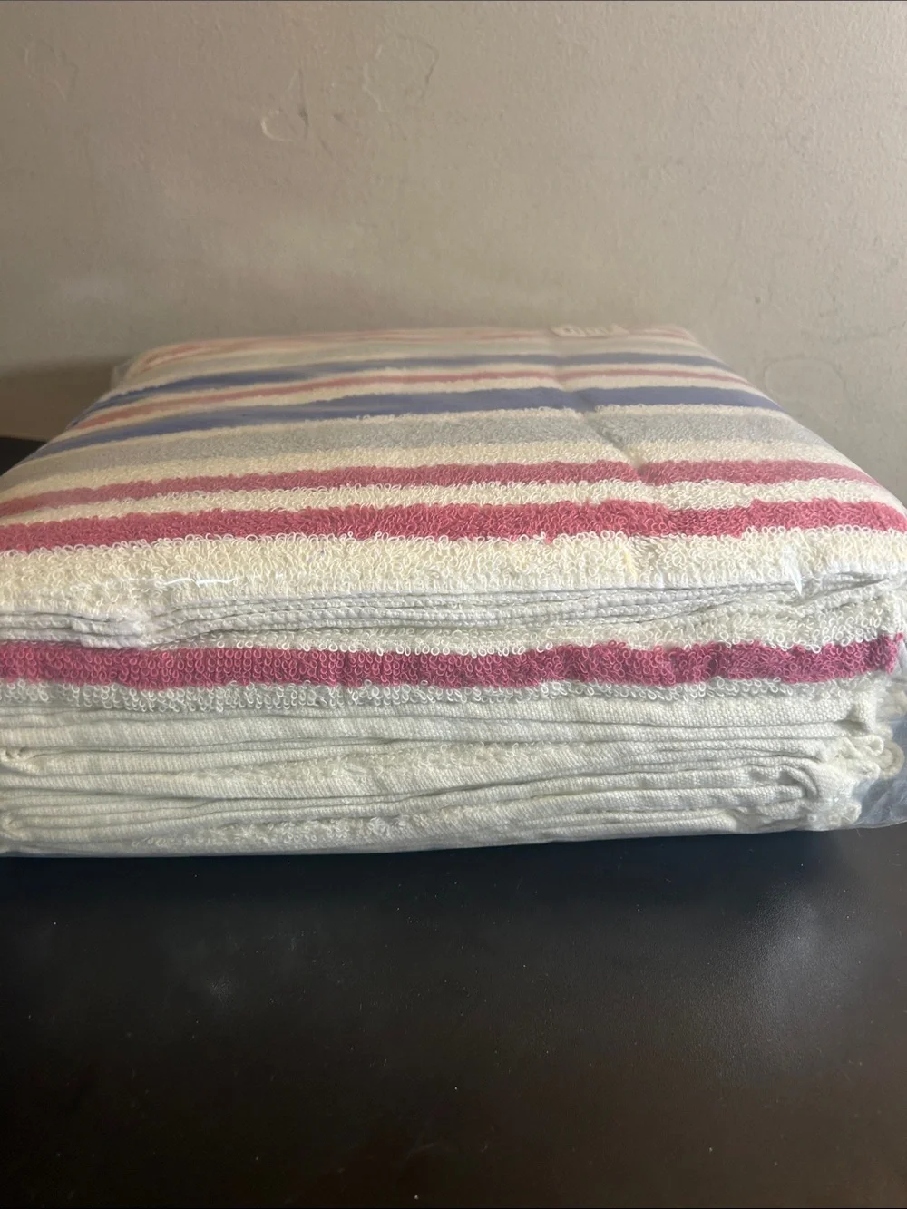 5 Sealed Oxford Stripe Blue, Gray & Pink Bath Towel - Home Bath